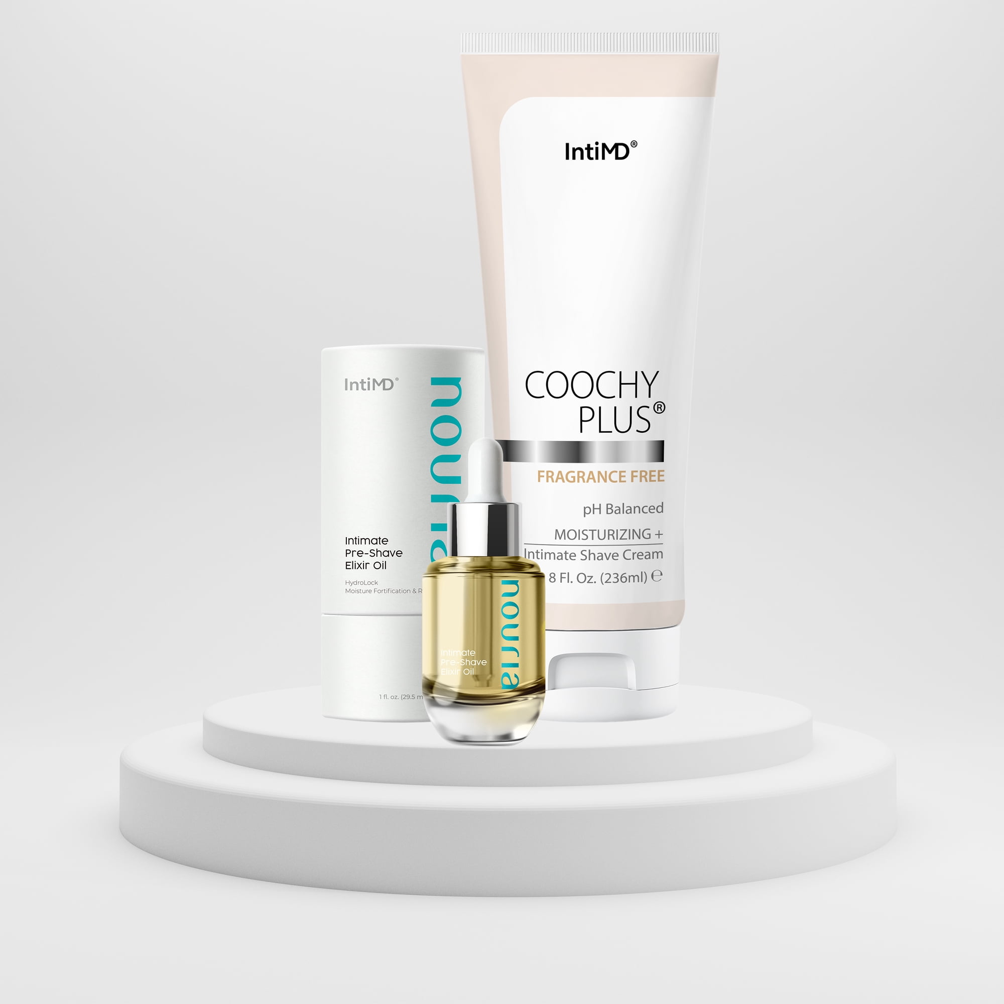 Coochy Plus Intimate Shave Cream Fragrance Free + NOURIA Pre-Shave Elixir Moisturizer Oil Kit – HydroLock & MOISTURIZING PLUS Continuous Hydration Reliefs Razor Burn Bump