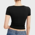 thumbnail image 3 of Jzuxvd Womens Summer Sexy Short Sleeve Square Neck Double Lined Basic Slim Fit Crop T Shirt Black S, 3 of 7
