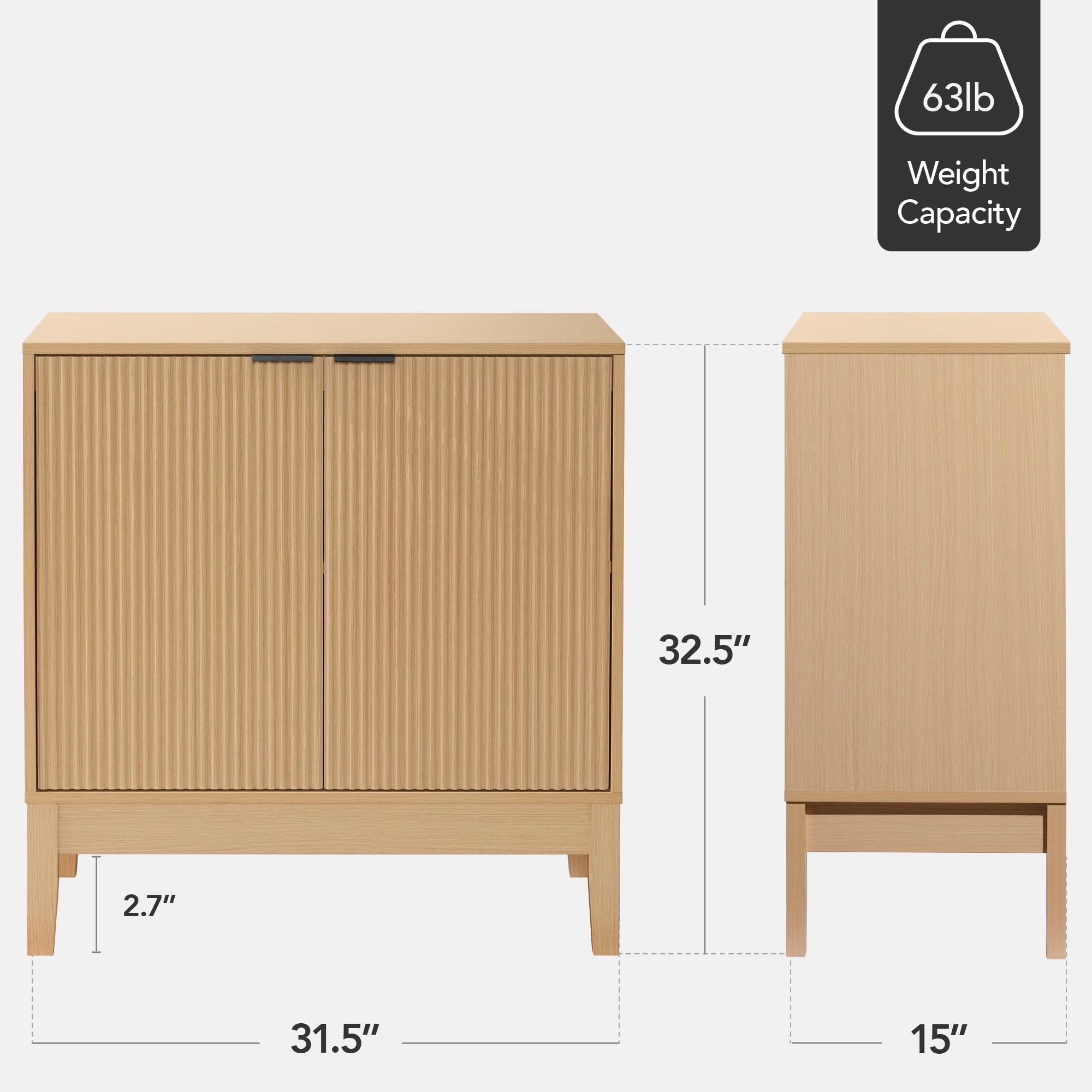 Best Choice Products 2-Door Reeded Storage Cabinet w/ Soft-Close Doors, Multipurpose Accent Furniture - Natural