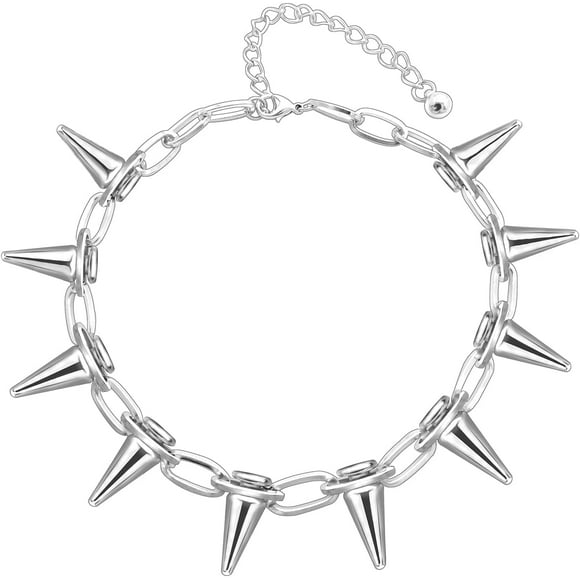 GHSDFBB Girls' Rivets Chokers Punk Goth Handmade CCB Material Choker Necklace Spike Rivet Rock Gothic Jewelry (Silver)