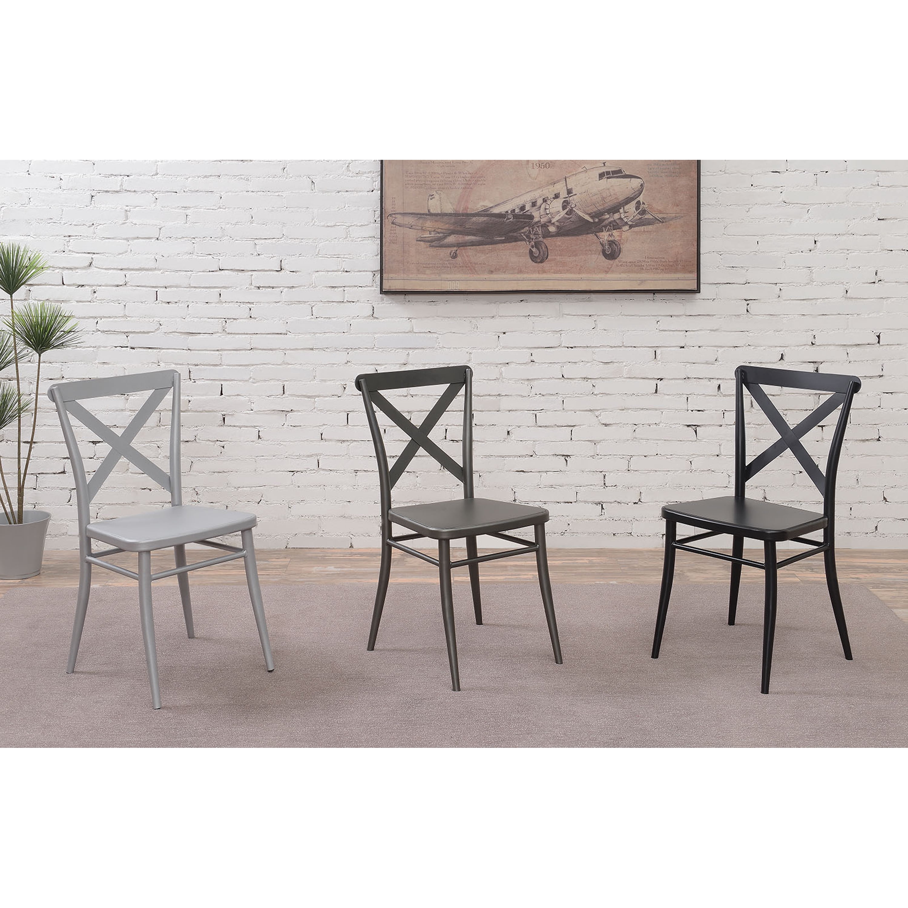Furniture of America Frida Industrial Metal Dining Side Chair in Silver Matte Finish (Set of 2)