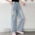 thumbnail image 6 of Shadoumai Back To School Girls Fashion Wide Leg Jeans Elastic Waist Ripped Denim Pants Casual Streetwear Teen Clothes 5-17 Years, 6 of 9