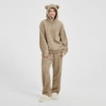 thumbnail image 2 of jtjvou 2 Piece Lounge Sets for Women Fuzzy Fleece Pajamas, Cute Bear Ear Hoodies with Long Pants Matching Sleepwear Outfits Brown XL, 2 of 3