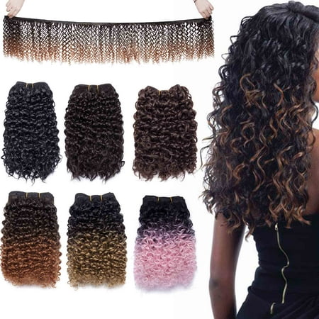 S-noilite 8 inch Weave Hair Extension Afro Kinky Curly Weft Hair Weave Bundles Synthetic Braid Hair Mambo Twist Ombre Hair for Women Dark (Best Synthetic Kinky Curly Weave)