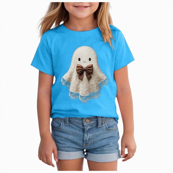 Qopobobo Toddler Girl Halloween T-Shirt Halloween Shirts for Kids Toddler Tshirt Clothes 3T 4T(Blue, 3-4 Years)
