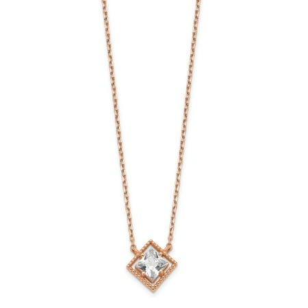 14K Rose Gold Plated Square Cubic Zirconia with 1In Extender Necklace