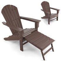 Patiojoy HDPE Adirondack Chair W/Ergonomic Design&Ottoman Outdoor Lounge Armchair Chair for Yard&Patio Coffee