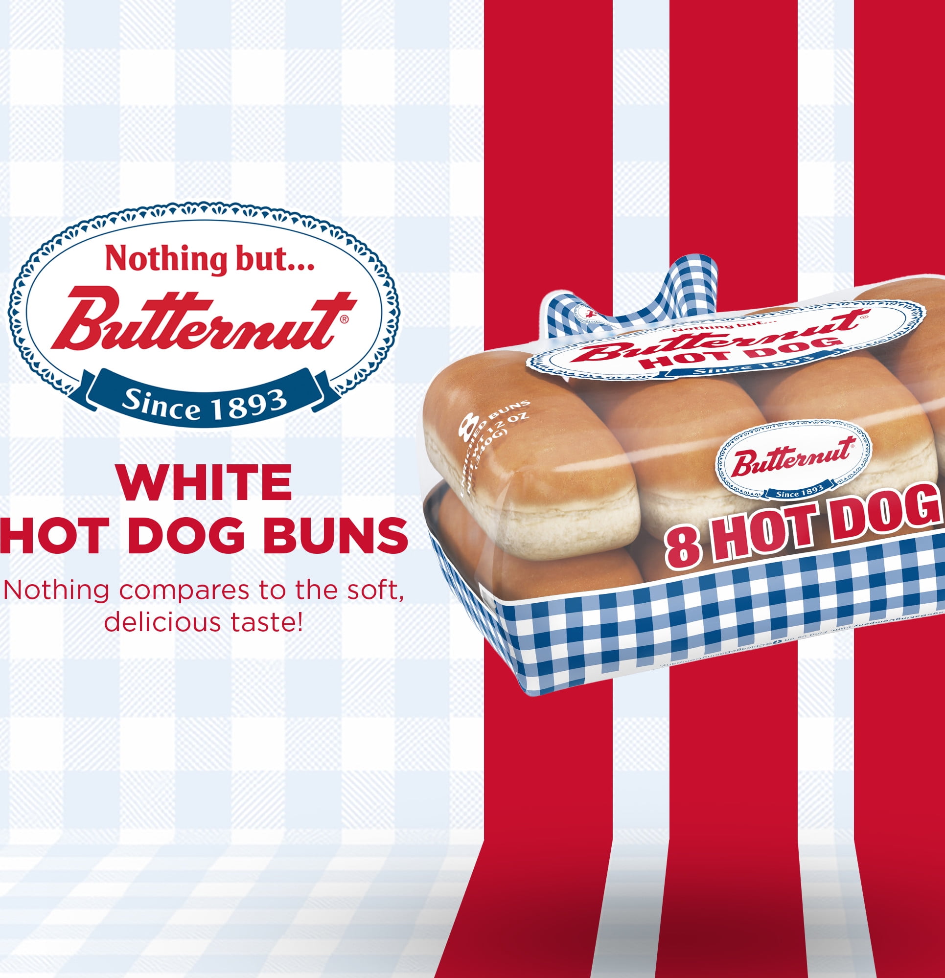 Butternut White Hot Dog Buns, 12 oz, 8 Count