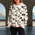 thumbnail image 3 of JTZGDY Fuzzy Trim Sweatshirts for Women Lightweight Casual Winter Warm Long Sleeve Striped/Color Block/Plaid/Floral Printed Crewneck Pullover Tops Loose Oversied Graphic T-Shirts Beige XXXL, 3 of 6
