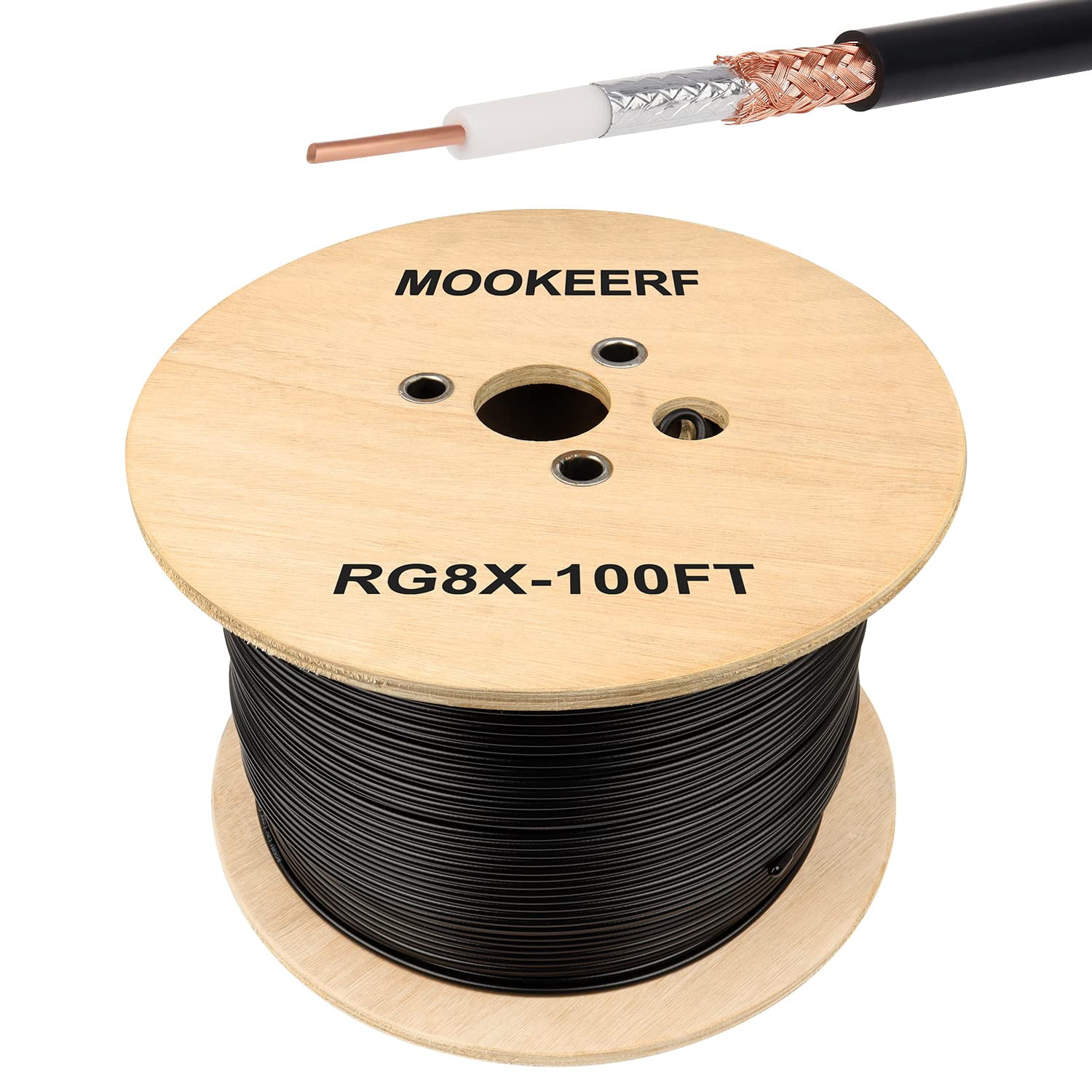 MOOKEERF RG8x Coaxial Cable 100ft,Low Loss RG 8X Cable 100 Feet,RG8x
