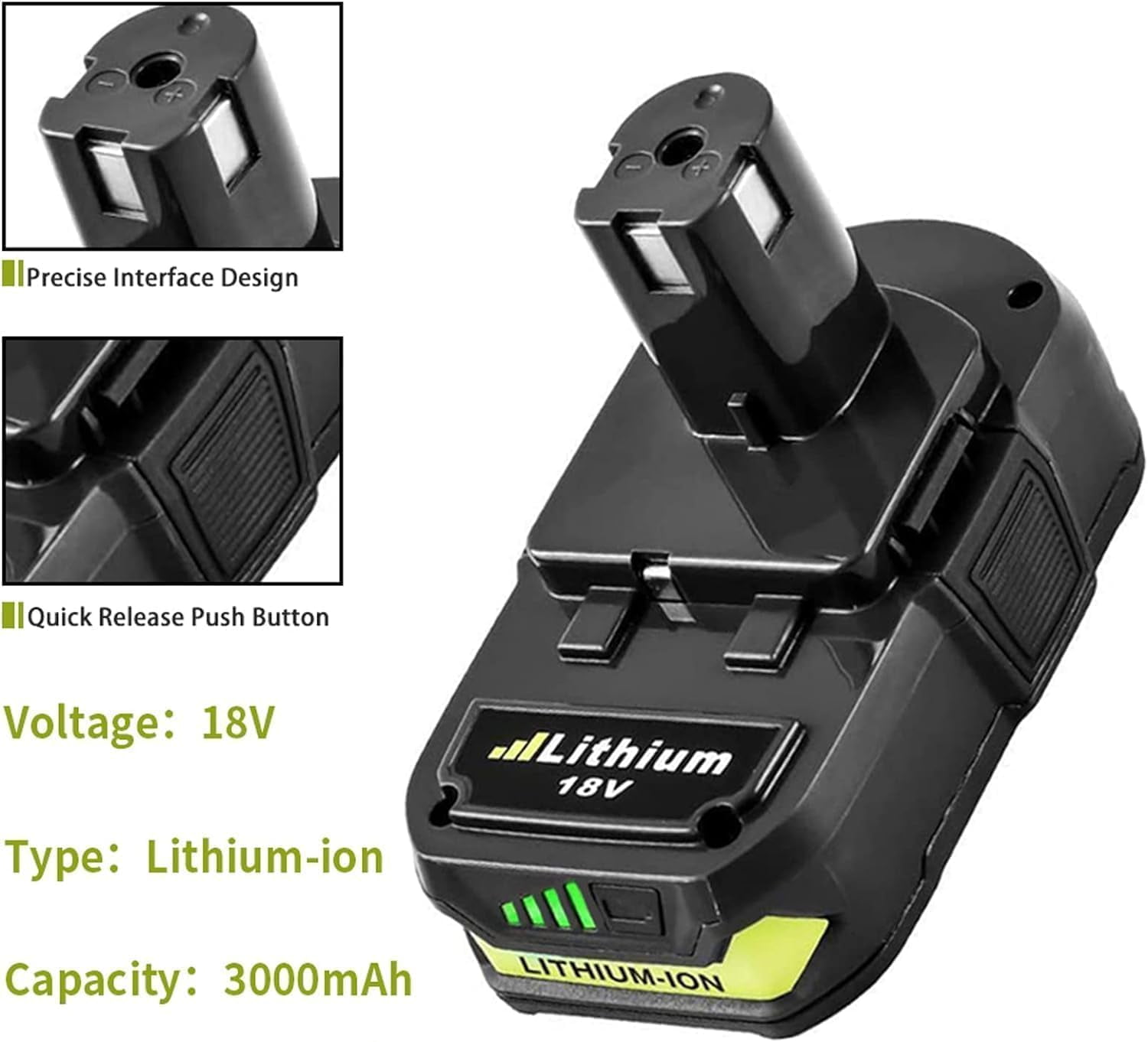 4Pack Replacement For RYOBI P108 18V High Capacity Battery 18 Volt Lithium-Ion P102