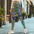 thumbnail image 4 of Renewold Bohemian Flower Green Blue Womens Yoga Pants with Pockets High Waisted Workout Yoga Pants Ankle Pants Tummy Control Premium Soft Compression Pants 80s 90s Sportswear, L, 4 of 8