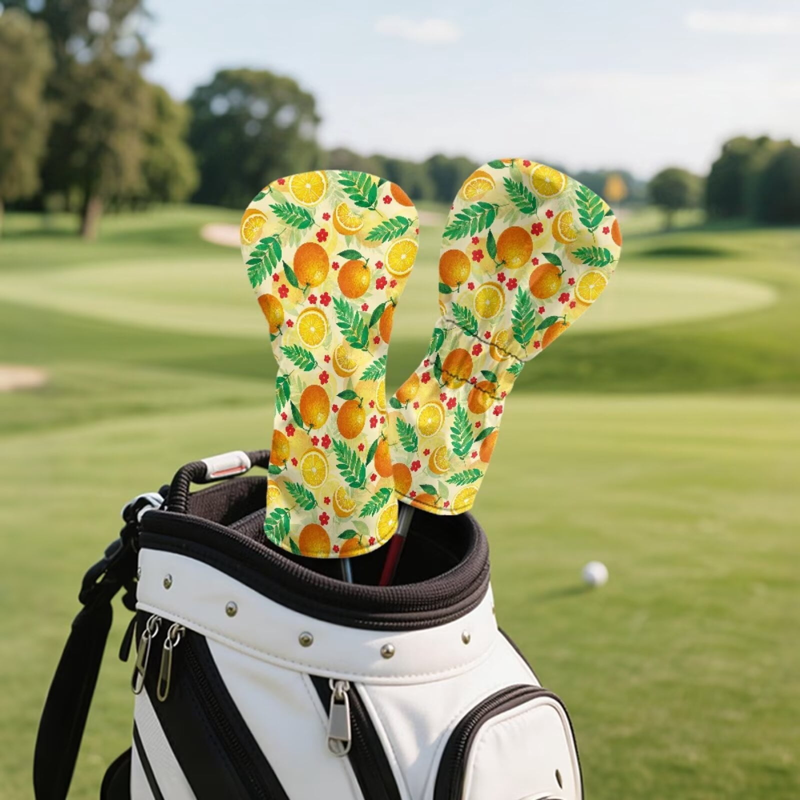 Uorisanigo Golf Club Head Covers 3pcs Golf Driver Headcover Fairway Wood Headcover Hybrid Club Head Cover - PU Leather Orange Print Headcovers to Fit Most Golfs Clubs