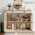 thumbnail image 4 of Modern Washed Ash Sideboard Buffet Cabinet with Glass Doors and Large Drawer – Adjustable Shelf – Spacious Storage Solution for Kitchen, Dining Room, Entryway, Coffee Bar – Color: Washed Ash, 4 of 8