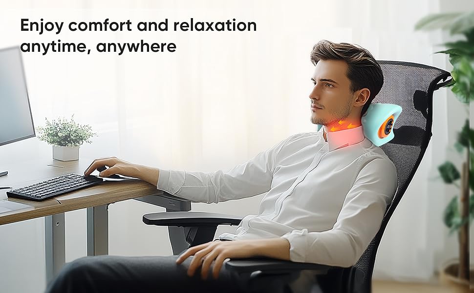 Neck Massager 2025, Neck and Shoulder Relaxer with Heat, 3 Modes, Portable Pillows for Pain Relief and Muscle Relax, 26° Angle Cervical Traction Device for Back, Shoulder