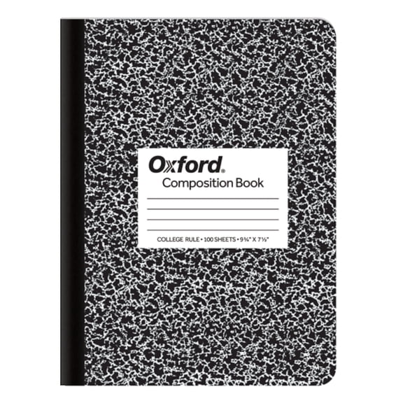 College Ruled Composition Book, 100 Pages 9-3/4 x 7-1/2 Inch, Sewn Binding for Notes Journal Planner, Marble Design Cover, black