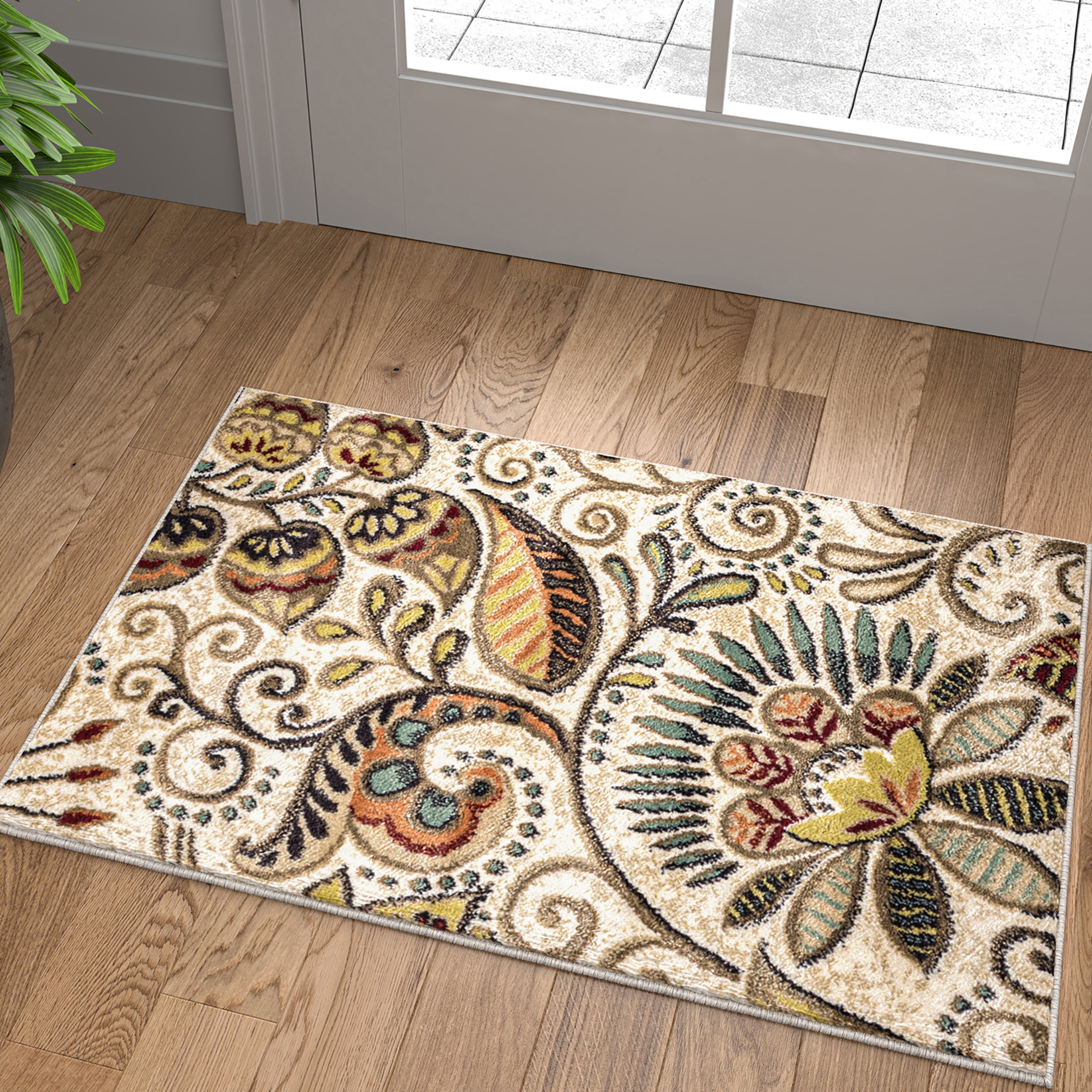 Contemporary 2x3 Area Rug (2' x 3') Abstract Ivory, Beige Indoor Scatter Easy to Clean
