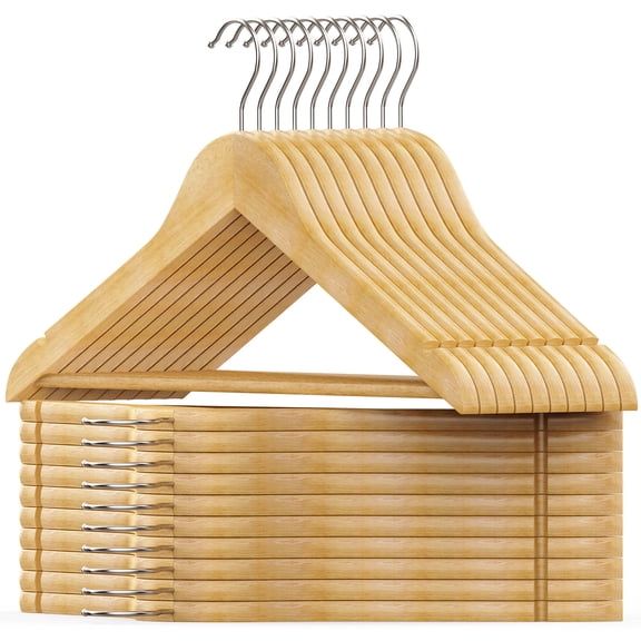 LIZEVINC Wooden Hangers 20 Pack, Natural Wood Suit Hangers with Non-Slip Pants Bar and 360° Swivel Hook, Cloth Hangers for Shirts, Jackets, Dress, Pant