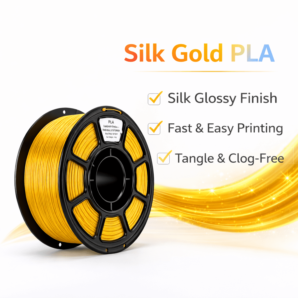 Silk PLA 3D Printer Filament, 3D Printer Filament Bundle 1.1KG 1.75mm, High-speed Printing, Neatly Arranged Lines, for Most FDM 3D Printer Bright Gold