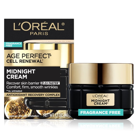 L'Oreal Paris Age Perfect Cell Renewal Midnight Cream, Fragrance Free, 1.7 oz