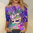 thumbnail image 2 of QATAINLAV Prime Sales Today Mardi Gras Shirts for Women 3/4 Sleeve Mask Graphic Blouse Carnival Themed Tees Party 3D Print Tops Funny Gifts Parade Tshirt Multicolor XL, 2 of 6