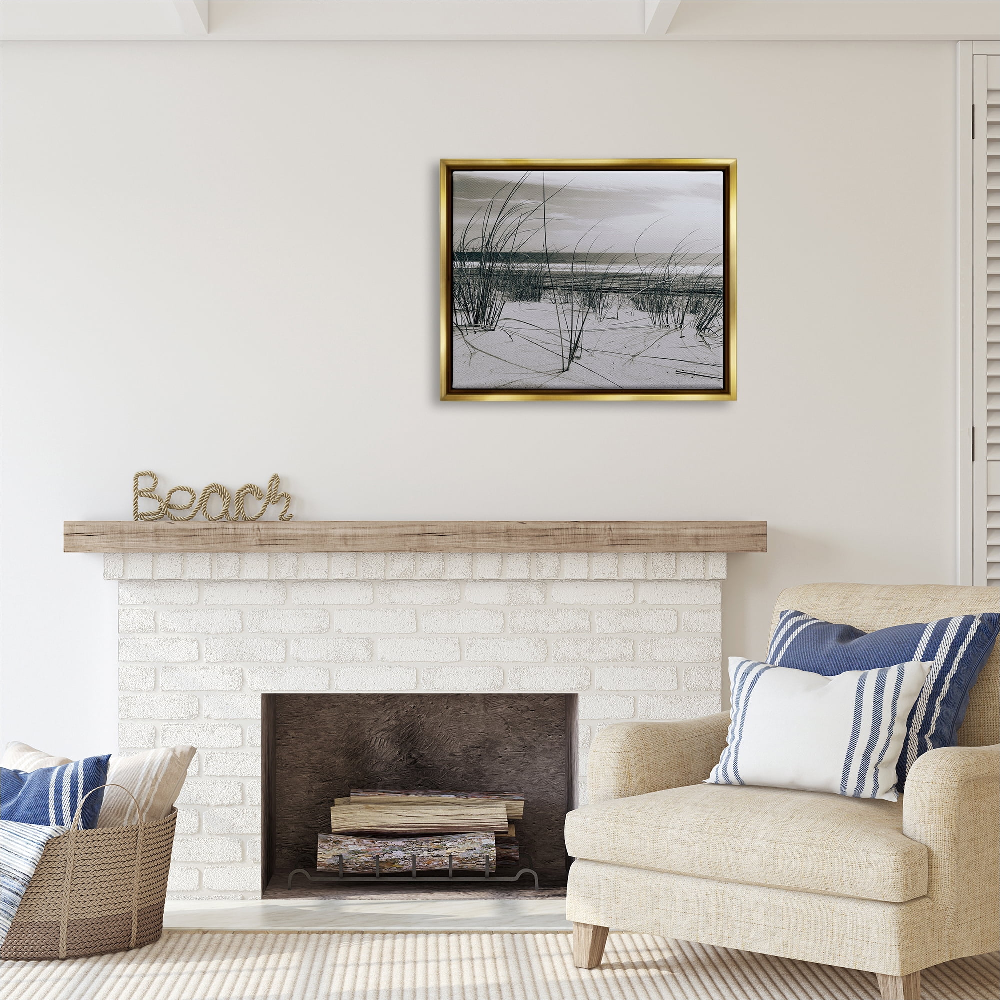 Stupell Industries Ocean Dunes Photography Landscape Photography Gold Floater Framed Canvas Art Print Wall Art, 31 x 25