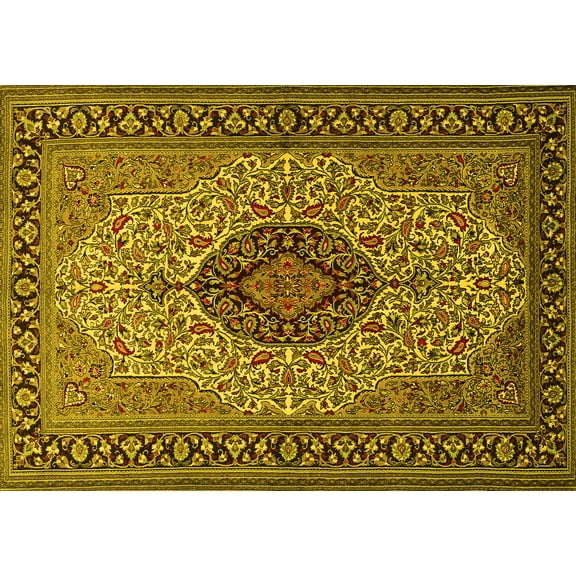 Ahgly Company Indoor Rectangle Medallion Yellow Traditional Area Rugs, 5' x 7'