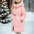 thumbnail image 5 of Girls Puffer Coat Mid Length Hooded Tunic Down Jacket Long Sleeve Thicken Warm Winter Overcoat with Pockets (6 Years, Pink), 5 of 5