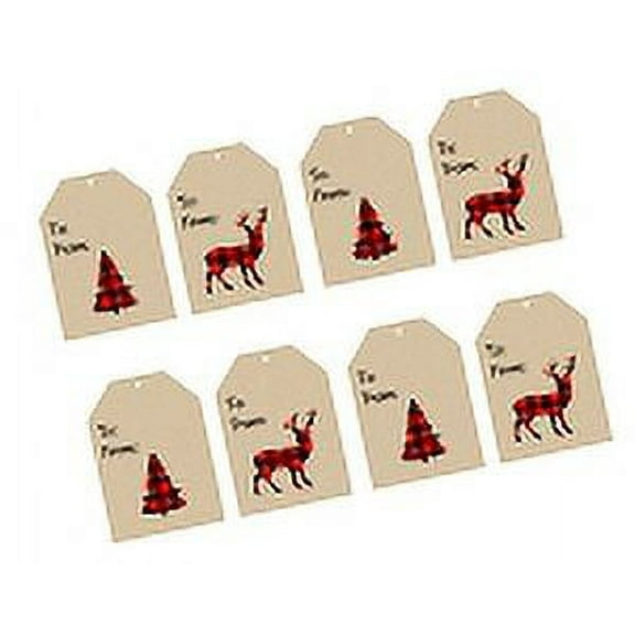 Christmas Holiday Lumberjack Red & Black Buffallo Plaid Collection (32pack Kraft Gift Tags)