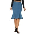 thumbnail image 3 of Falda de mezclilla con cola de pez CURVOSPORT para mujer, falda ajustada de cintura alta con volantes, color azul cielo M, 3 of 6