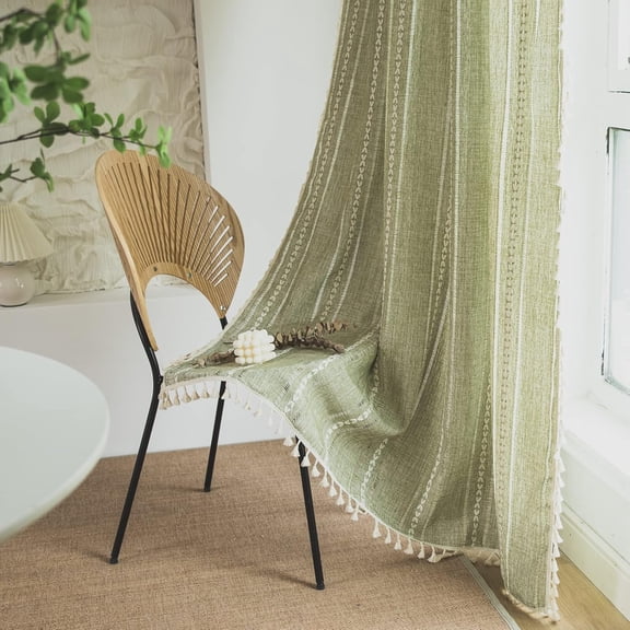 Sage Green Boho Curtains 52x84 1 Panel French Country Farmhouse Vintage Tassels Light Filtering Bedroom Living Room Window Drapes