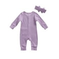 thumbnail image 3 of Qiylii Baby Girls Solid Color Romper,Single-breasted Long Sleeve Bodysuit+Headwear, 3 of 6