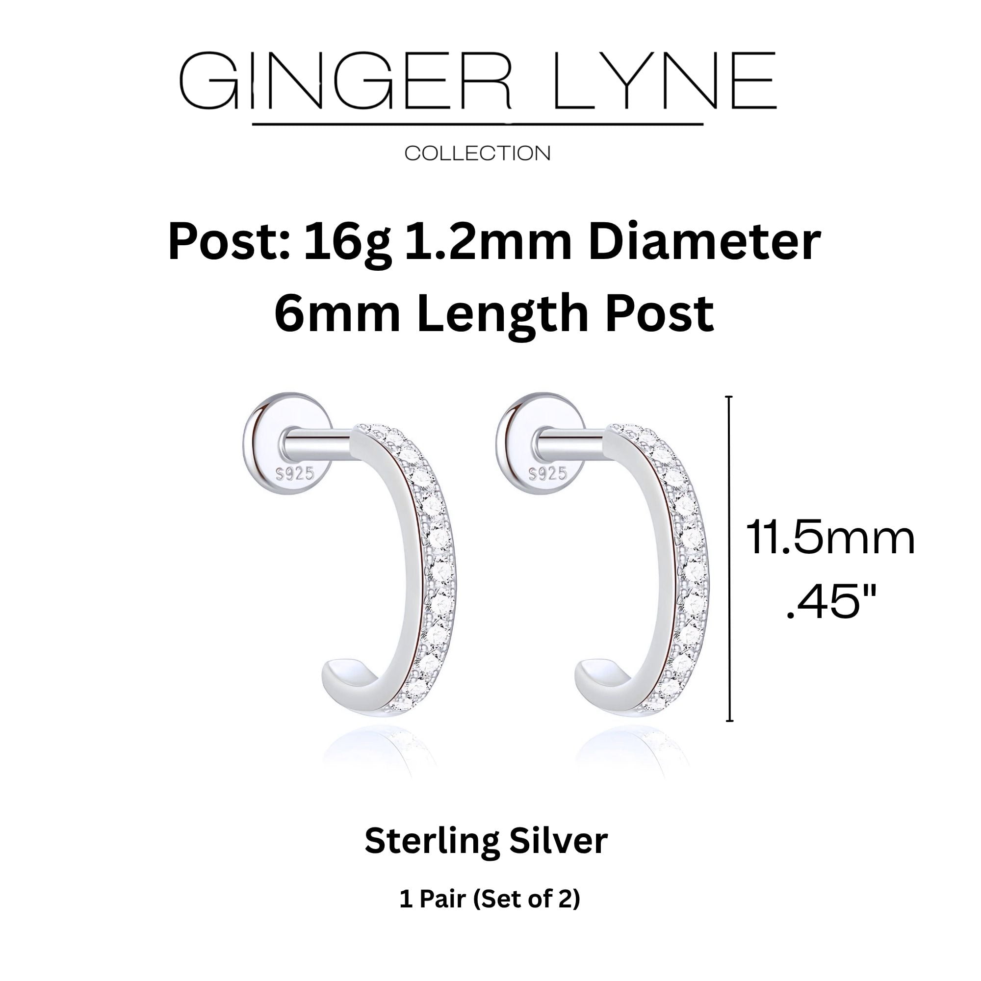 Hoop Flat Back Earrings for Women Sterling Silver 16G 6mm Cartilage Helix Upper Lobe Body Piercing Ginger Lyne