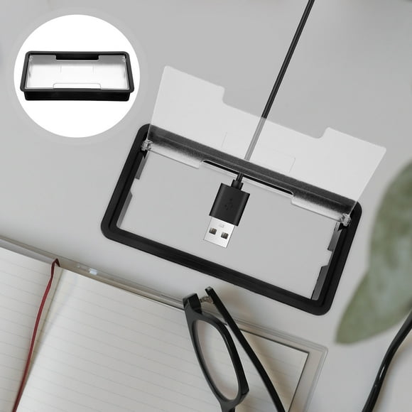LOLIPPYY 2Pcs Black Desktop Wire Hole Covers Rectangular Cable Hole Plugs for Office Desk Organization