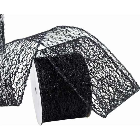 10 Yards 2.48 Inch Black Glitter Mesh Ribbon Wire Edge Wide Netting Sparkly with Sequins Paillettes Fabric Ribbons for Gift Wrapping Making Bouquet Wedding Home Decor DIY Craft Supply