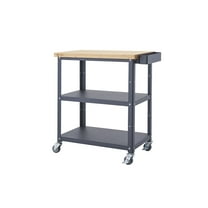 TRINITY 32" Bamboo Top Kitchen Cart w/Side Rack Dark Gray