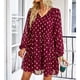 thumbnail image 3 of Vestido con cuello en V, manga larga, estampado con cordón, vestido casual de moda fluido para mujer, 3 of 7