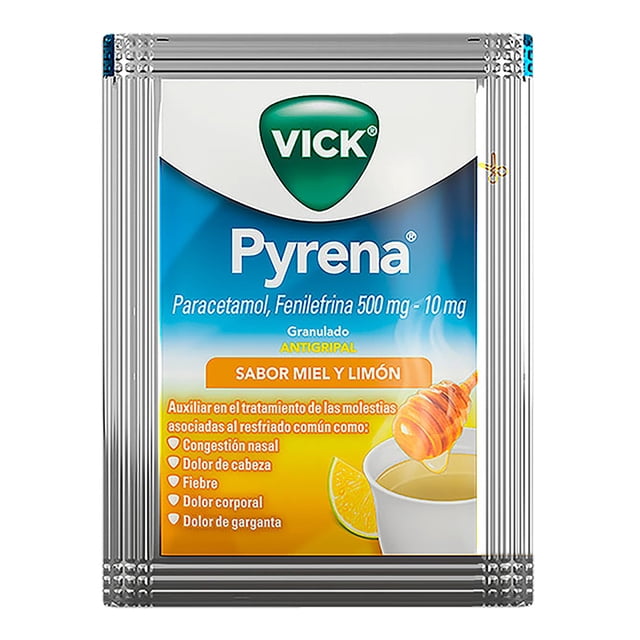 Vick Pyrena Alivio y confort para los síntomas de la gripa 1 sobre de 5g miel y limón