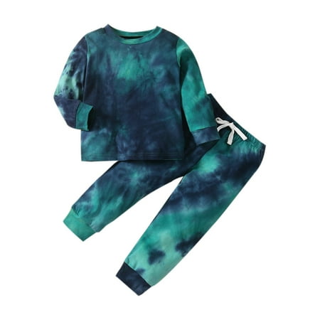 

Canis Kids Boy Tracksuit Clothes Sets Tie Dye Long Sleeve Sweatshirt Top Elastic Pants