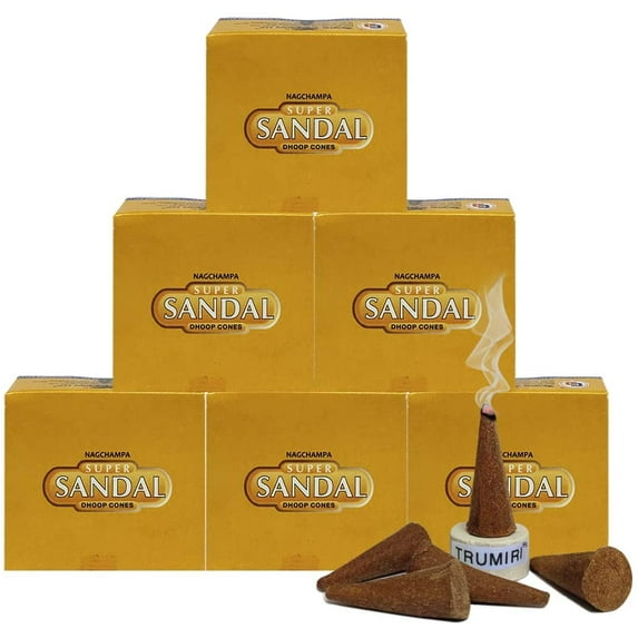 TRUMIRI Incense Cone Holder Bundle with Satya Super Sandal Incense Dhoop Cones - Pack of 6 (Approx 72 Cones)