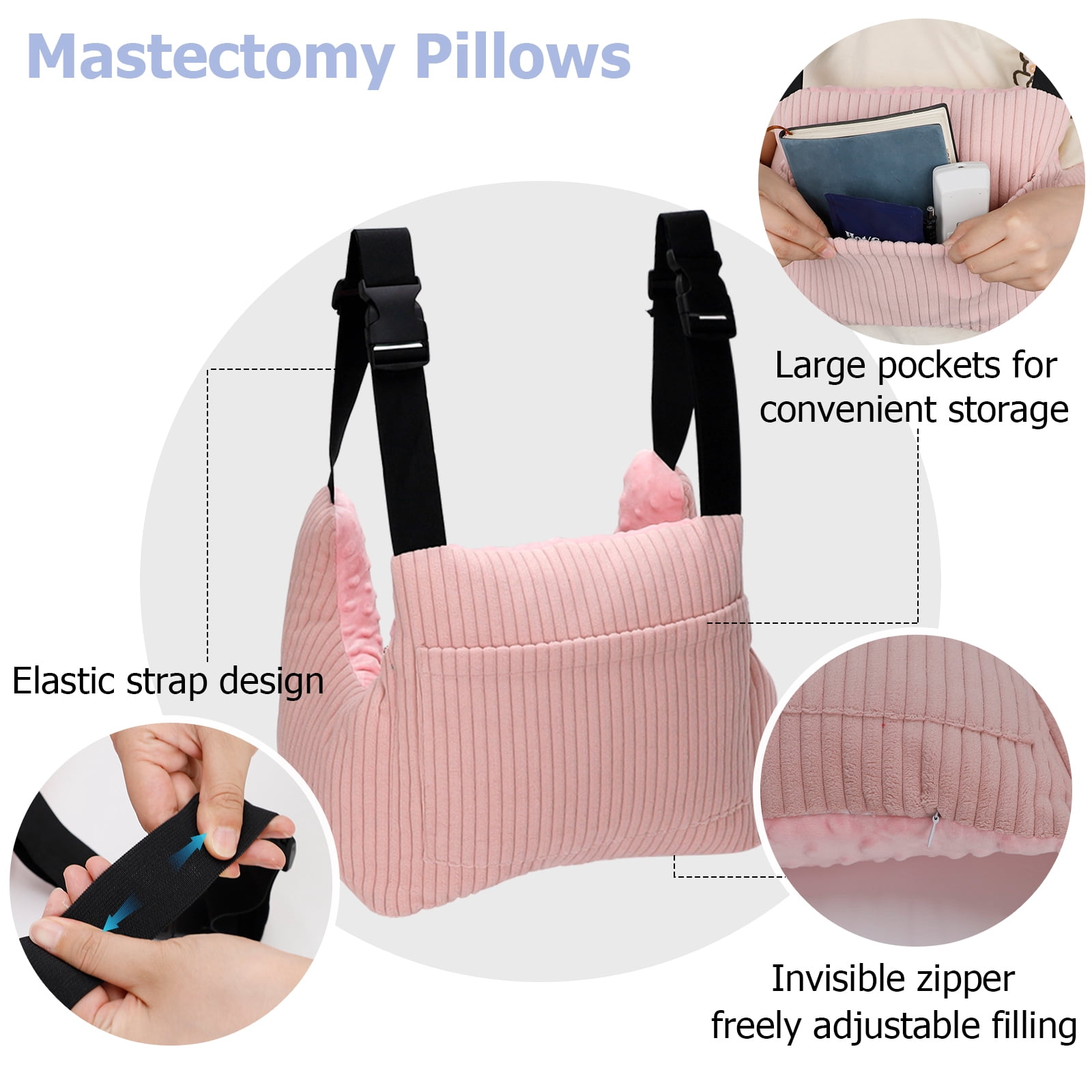 RoamReady Mastectomy Recovery Pillow, Soft Chest Pain Relief Post Surgery Must Haves for Women, Pink
