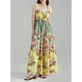 thumbnail image 4 of Gupgi Summer Women Cami Dress Floral Print Tie-Up Shoulder Straps Sleeveless Dress Long Dress Summer Big Swing A-line Dress, 4 of 8