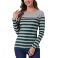thumbnail image 1 of BLUSA DE MUJER INSPIRE CHIC, T-SHIRT CASUAL DE MANGA LARGA EN RAYAS DE BLOQUES DE COLOR, TAMAÑO S, VERDE OSCURO Y GRIS, 1 of 6