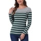 thumbnail image 1 of BLUSA DE MUJER INSPIRE CHIC, T-SHIRT CASUAL DE MANGA LARGA EN RAYAS DE BLOQUES DE COLOR, TAMAÑO S, VERDE OSCURO Y GRIS, 1 of 6