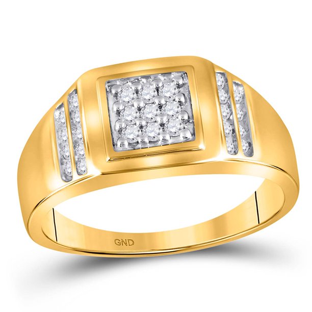Fusion Collections - 14kt Yellow Gold Mens Round Diamond Square Cluster