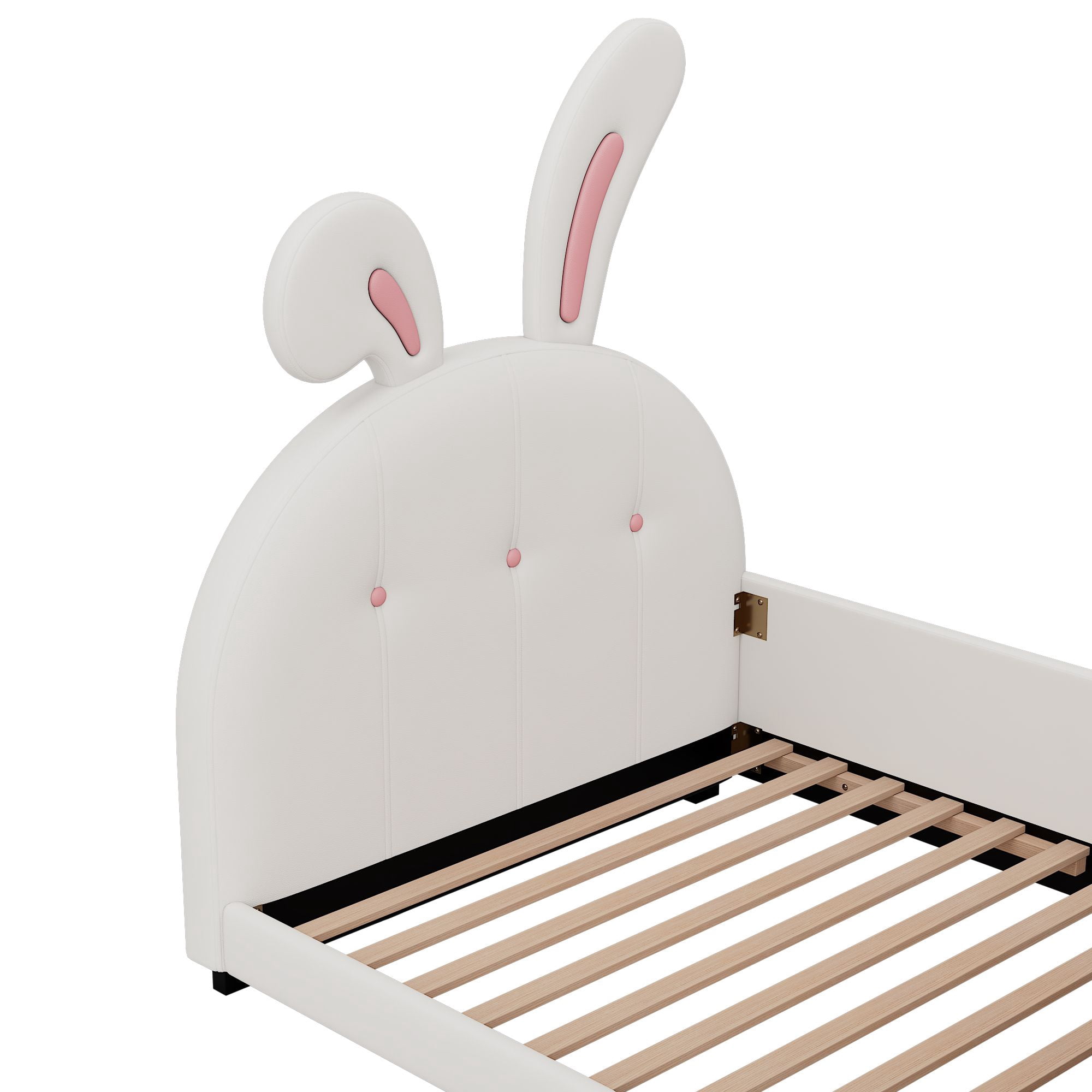 Aukfa Twin Upholstered Bed Frame, Cute Girls Bed with Rabbit Ears Headboard for Kids, White