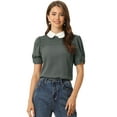 thumbnail image 1 of Blusa De Manga Corta Con Cuello Peter Pan En Contraste Vintage Para Mujer Gris XS, 1 of 5