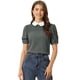 thumbnail image 1 of Blusa De Manga Corta Con Cuello Peter Pan En Contraste Vintage Para Mujer Gris S, 1 of 5