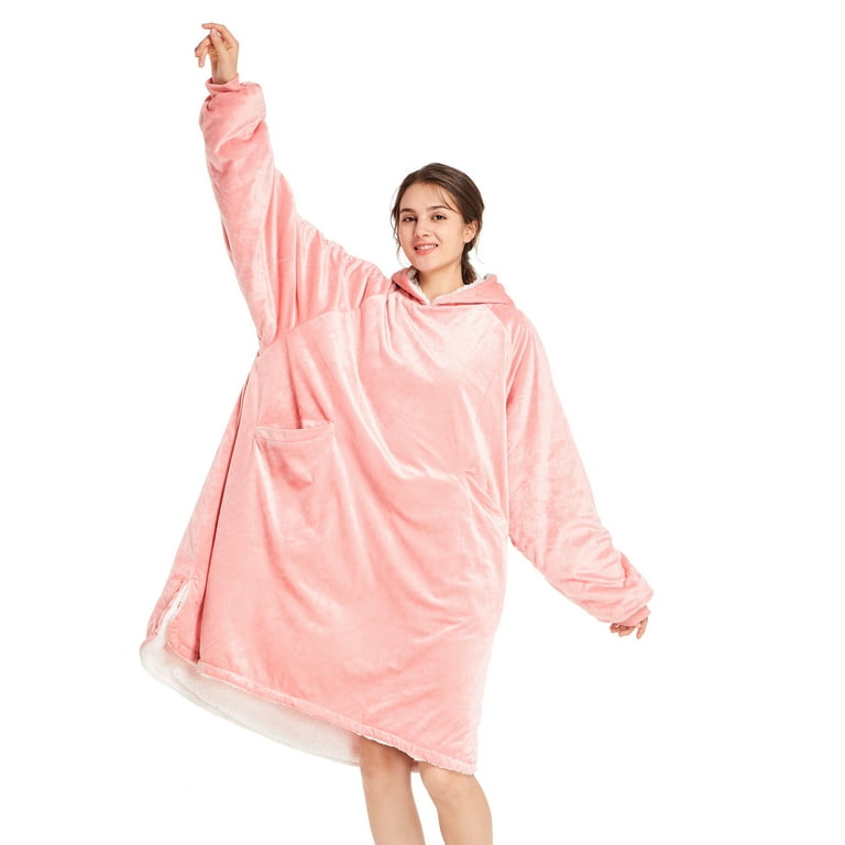 Winthome Oversized Blanket Hoodie Wearable Sherpa Fleece Sweatshirt Soft u0026  Warm with Deep Pockets u0026 Sleeves Pink for Adults Women Men 160-175cm,  122-144lb - Walmart.com