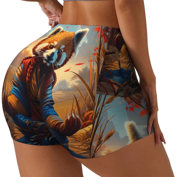 Balery Prairie Meditating Raccoon Pantalones cortos de entrenamiento estampados para mujer, sin costuras, ajustados, para gimnasio, yoga, correr, deportes, ejercicio activo, fitness.-Medium